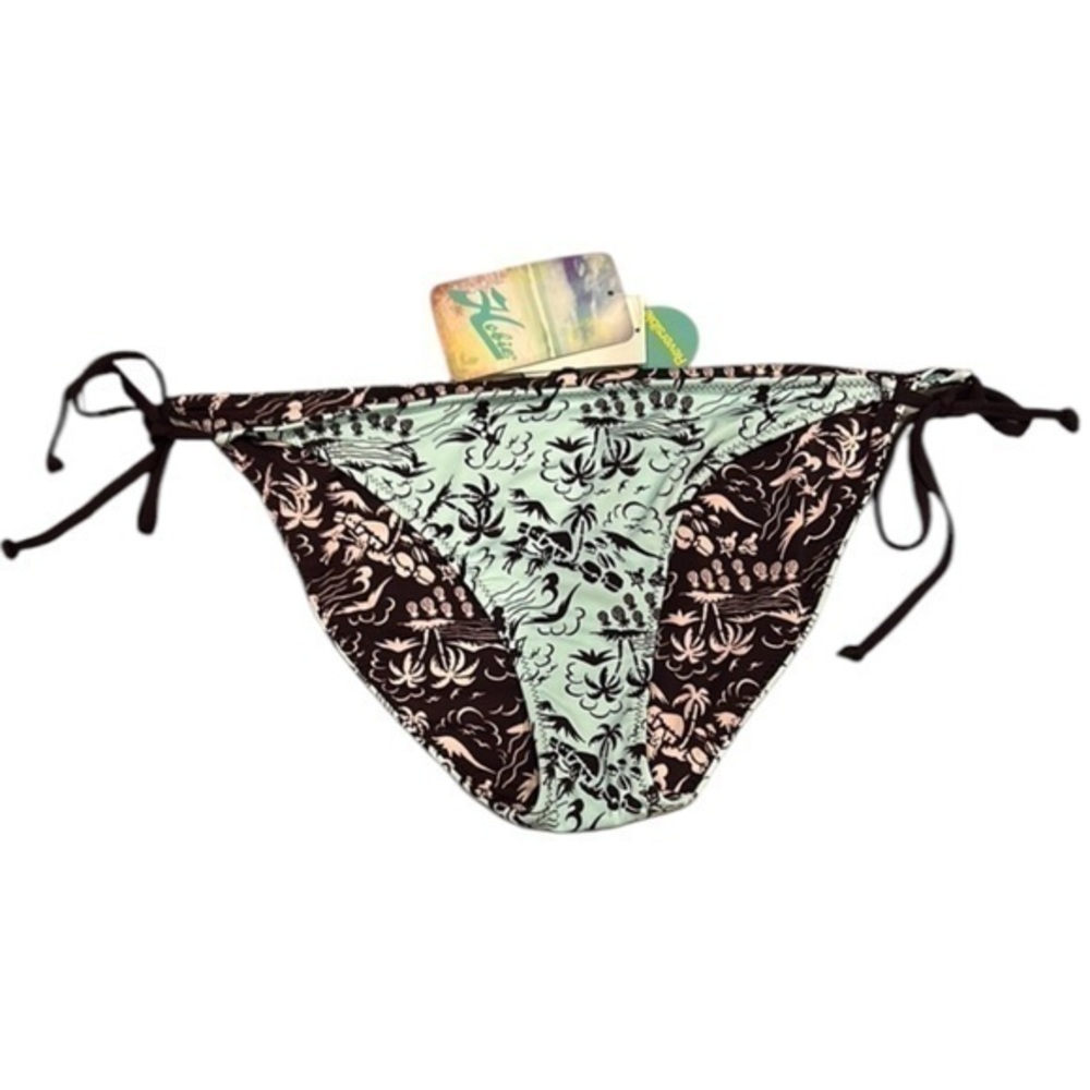 Hobie reversible blue brown floral swim bikini bottom size XL